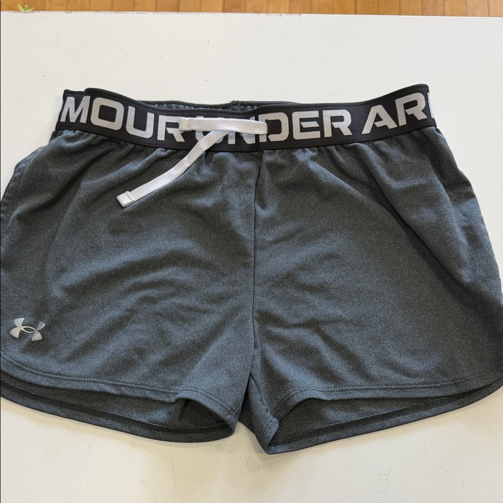 Under Armour Charcoal Gray Girls' Athletic Shorts with Branded Waistband